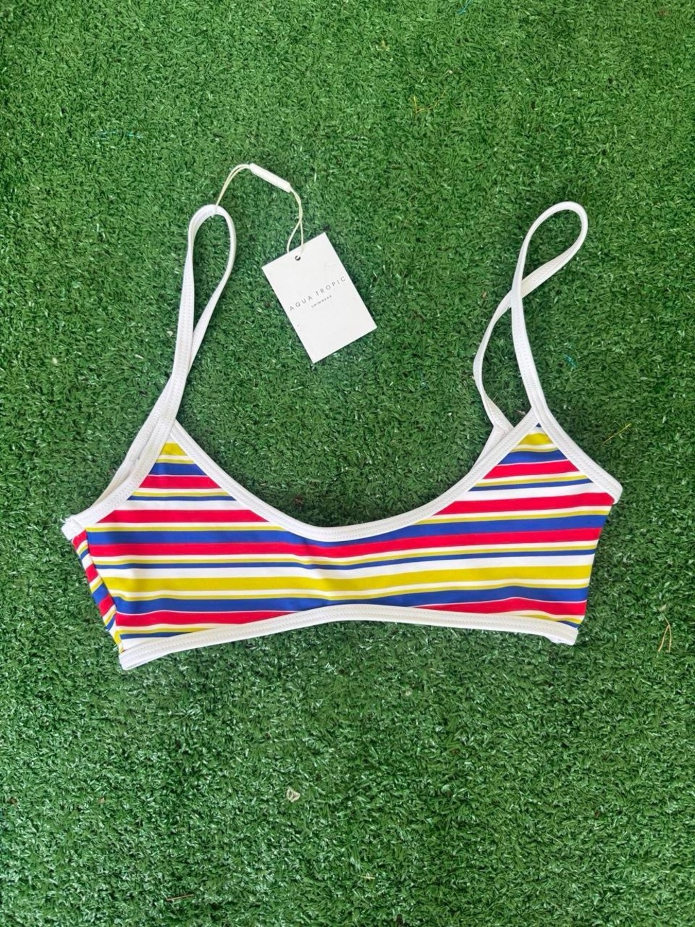 Multicolor Stripe Bikini Top - White Trim
